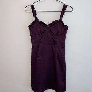 Purple mini dress with ruffles on the shoulders
